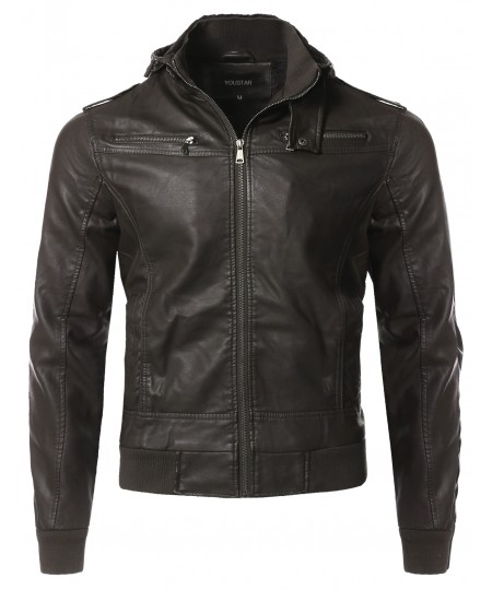 Men's Premium Quality Detachable Hoodie Polyurethane Jacket