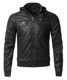 Men's Premium Quality Detachable Hoodie Quilted Polyurethane Jacket