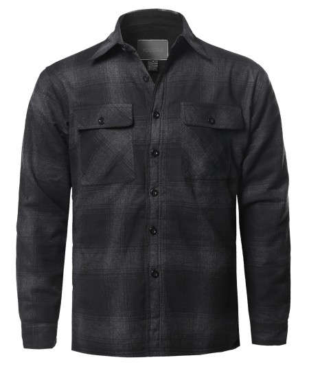 Men's Casual Button Down Plaid Flannel Shirt Jacket