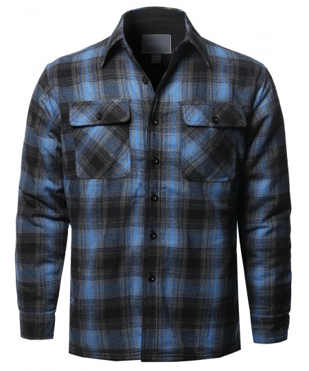 Men's Casual Button Down Plaid Flannel Shirt Jacket