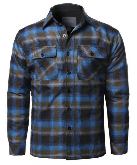 Men's Casual Button Down Plaid Flannel Shirt Jacket