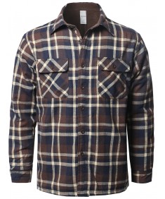 Men's Casual Button Down Plaid Flannel Shirt Jacket