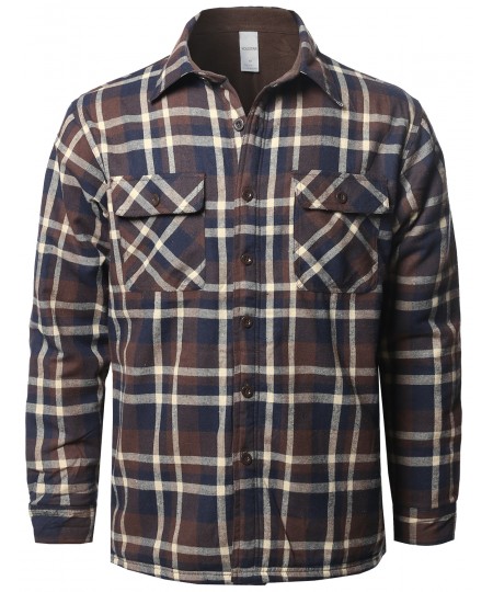 Men's Casual Button Down Plaid Flannel Shirt Jacket