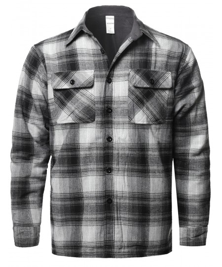 Men's Casual Button Down Plaid Flannel Shirt Jacket