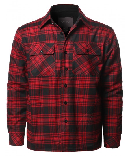 Men's Casual Button Down Plaid Flannel Shirt Jacket