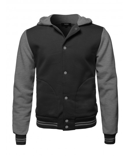 Men's Casual Baseball Fleece Hooded Varsity Jacket