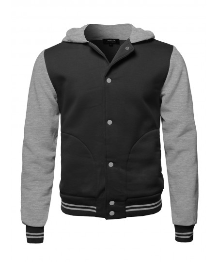 Men's Casual Baseball Fleece Hooded Varsity Jacket