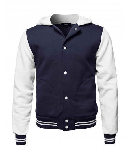 Men's Casual Baseball Fleece Hooded Varsity Jacket