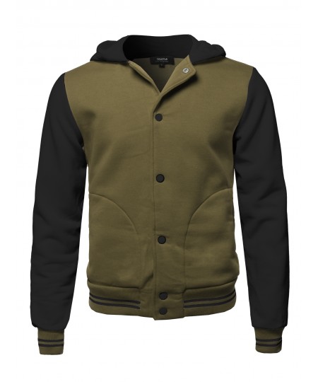 Men's Casual Baseball Fleece Hooded Varsity Jacket