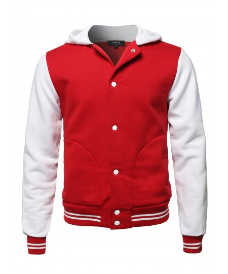 Men's Casual Baseball Fleece Hooded Varsity Jacket