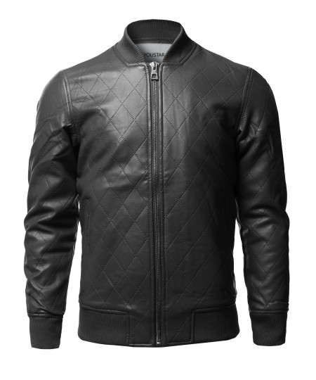 Men's Casual Faux Leather Long Sleeves Bomber Jacket