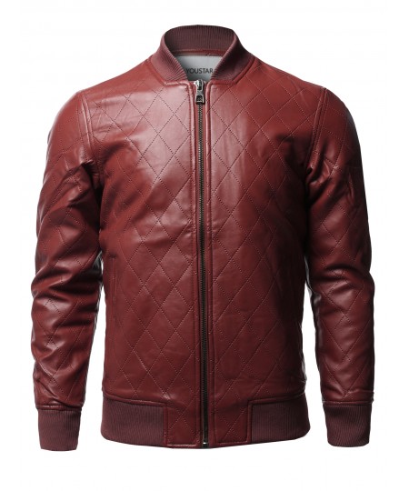 Men's Casual Faux Leather Long Sleeves Bomber Jacket