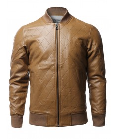 Men's Casual Faux Leather Long Sleeves Bomber Jacket