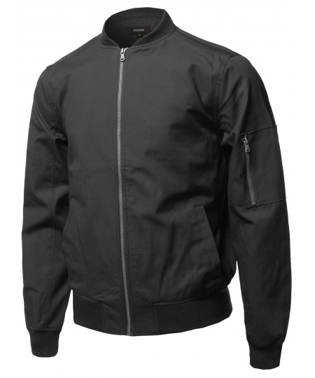 Men's Casual Basic Style Zip Up Sleeve Pocket Bomber Jacket