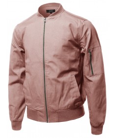 Men's Casual Basic Style Zip Up Sleeve Pocket Bomber Jacket