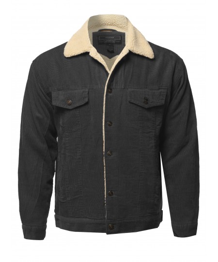 Men's Solid Corduroy Sherpa Lining Western Style Jacket