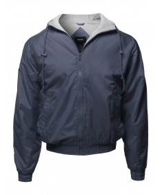 Men's Solid Waterproof Hooded Windbreaker Zip-Up Jacket