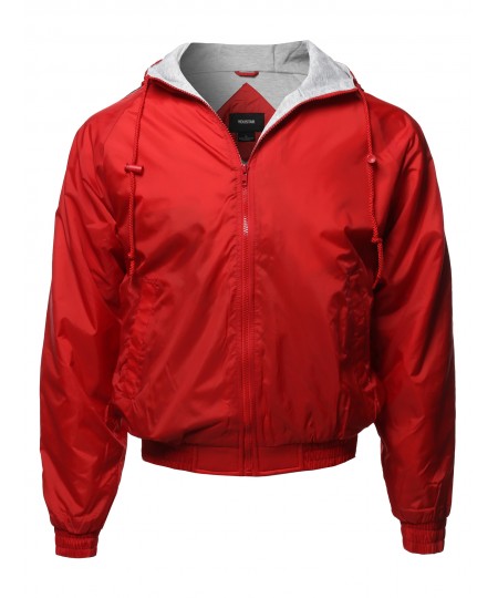 Men's Solid Waterproof Hooded Windbreaker Zip-Up Jacket