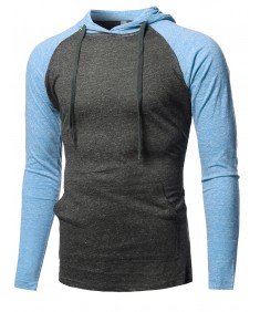 Men's Casual Raglan Long Sleeve Kangaroo Pocket Hooded Top