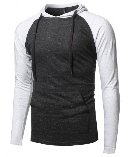 Men's Casual Raglan Long Sleeve Kangaroo Pocket Hooded Top