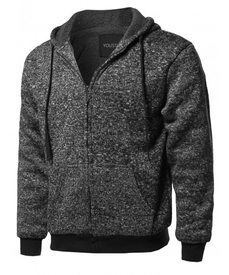 Men's Classic Sherpa Lining Melange Color Drawstring Hoodie