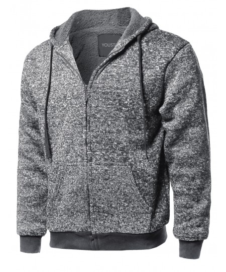 Men's Classic Sherpa Lining Melange Color Drawstring Hoodie