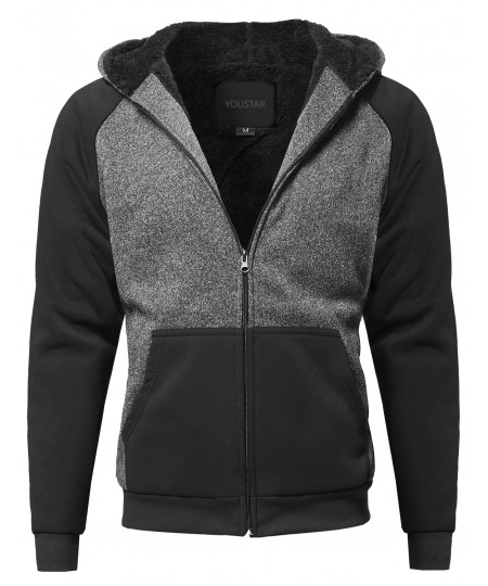 Men's Classic Sherpa Lining Raglan Sleeve Color Blocked Hoodie