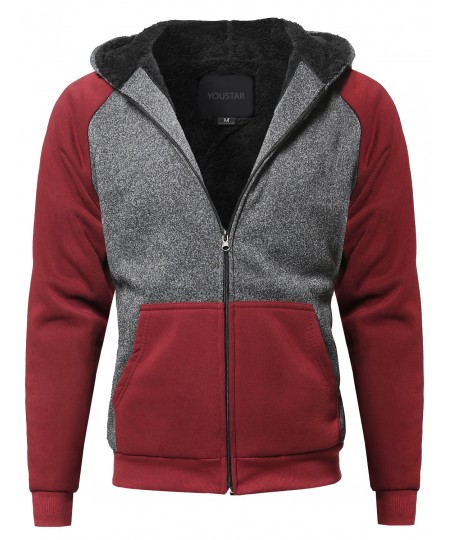 Men's Classic Sherpa Lining Raglan Sleeve Color Blocked Hoodie