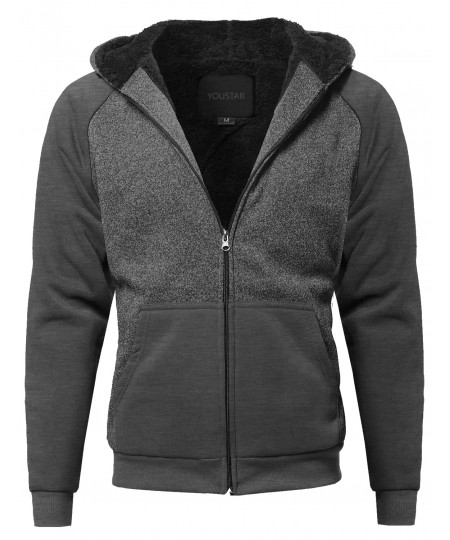 Men's Classic Sherpa Lining Raglan Sleeve Color Blocked Hoodie