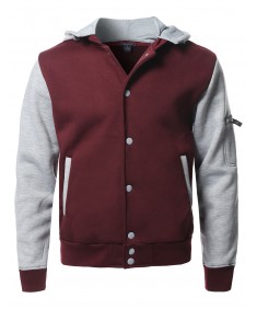 Men's Fleece Baseball Detachable Hoodie Varsity Jacket