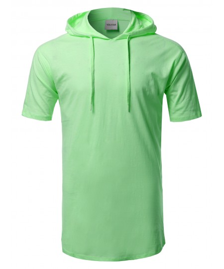 Men's Solid Drawstring Hood Short Sleeve Top