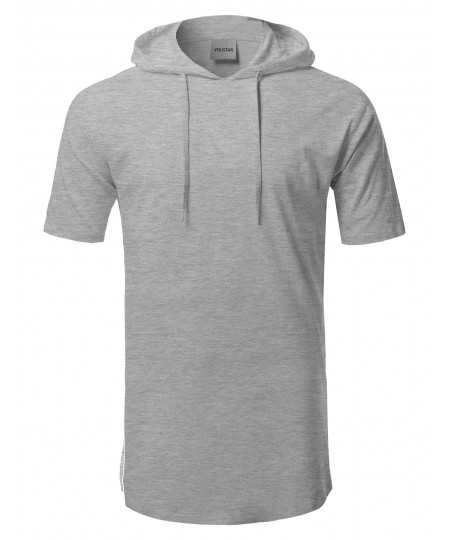 Men's Solid Drawstring Hood Short Sleeve Top