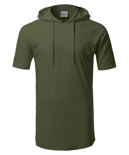 Men's Solid Drawstring Hood Short Sleeve Top