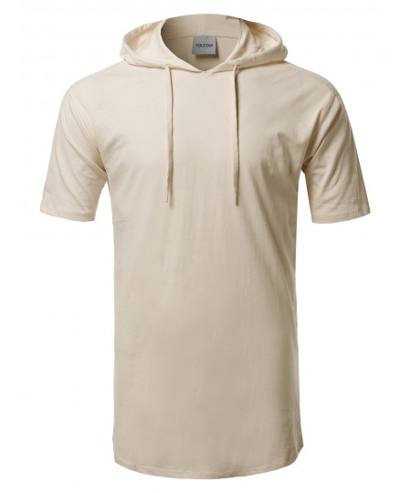 Men's Solid Drawstring Hood Short Sleeve Top
