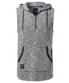 Men's Casual Active Sleeveless French Terry Kangaroo Pocket Drawstring Hoodie