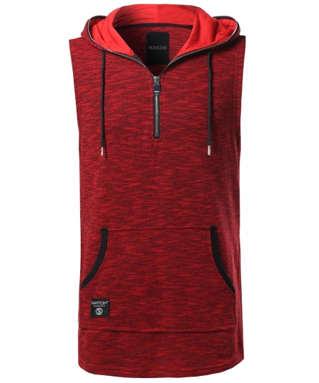 Men's Casual Active Sleeveless French Terry Kangaroo Pocket Drawstring Hoodie