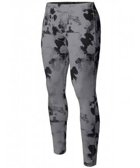 Men's Athletic Compression Base Under Layer Fitness Printed Tight Pant