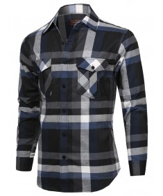 Men's Flannel Plaid Checkered Long Sleeve Woven Shirt