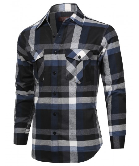 Men's Flannel Plaid Checkered Long Sleeve Woven Shirt