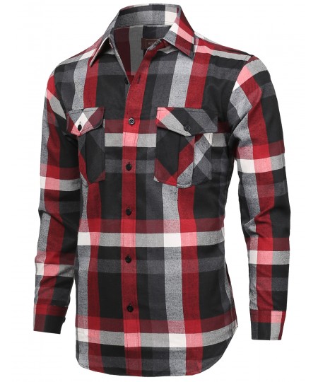 Men's Flannel Plaid Checkered Long Sleeve Woven Shirt