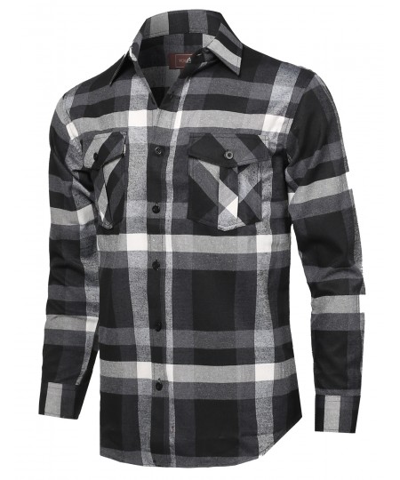 Men's Flannel Plaid Checkered Long Sleeve Woven Shirt