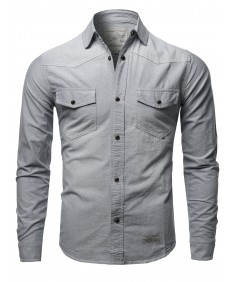 Men's Solid Long Sleeve Button Up Western Shirts