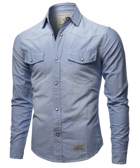 Men's Solid Long Sleeve Button Up Western Shirts