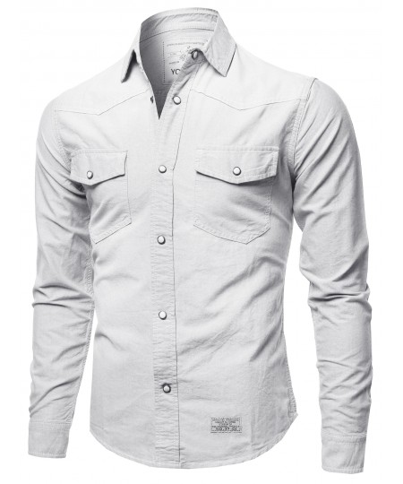 Men's Solid Long Sleeve Button Up Western Shirts