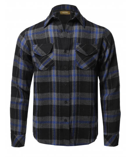 Men's Causal Cotton Fabric Long Sleeves Flannel Button Down Shirt