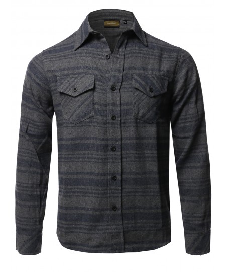 Men's Causal Cotton Fabric Long Sleeves Flannel Button Down Shirt
