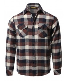 Men's Causal Cotton Fabric Long Sleeves Flannel Button Down Shirt