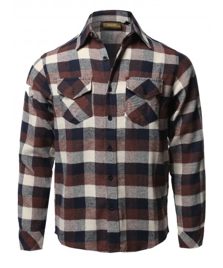 Men's Causal Cotton Fabric Long Sleeves Flannel Button Down Shirt