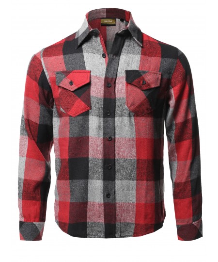 Men's Causal Cotton Fabric Long Sleeves Flannel Button Down Shirt