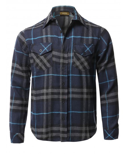 Men's Causal Cotton Fabric Long Sleeves Flannel Button Down Shirt